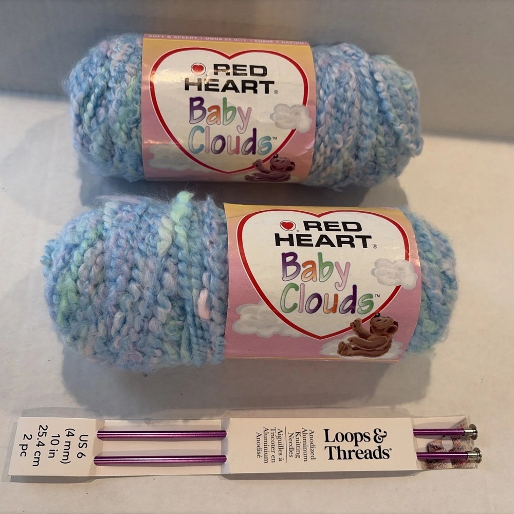 Lot Of 2 NEW Skeins Red Heart Baby Clouds Yarn Playtime Multi + Knitting Needles